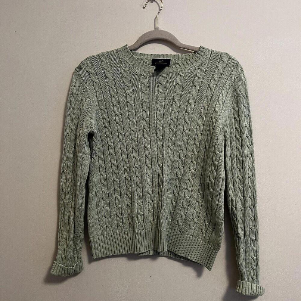 346 Brooks Brothers Classic  Mint Green Cable Knit Pullover Sweater Cotton SZ m